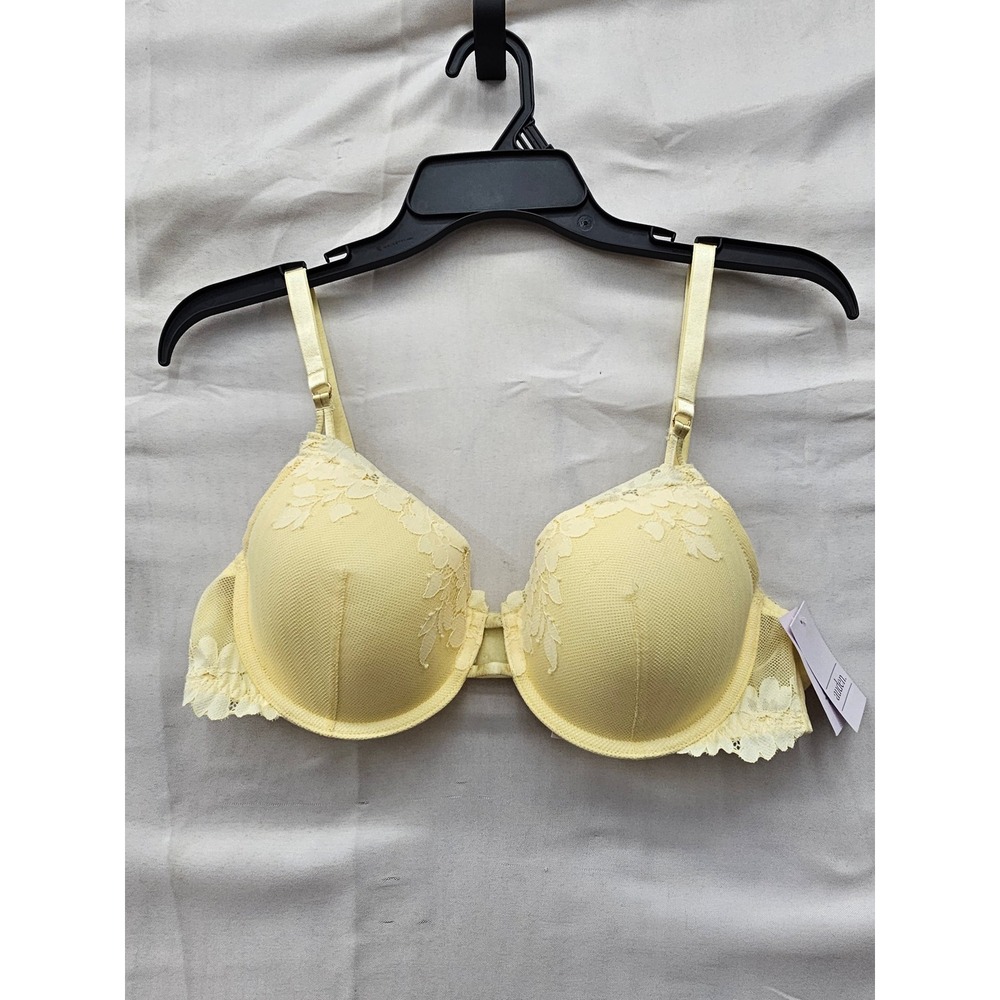 Auden Womens Lace Lightly Lined Demi Bra Yellow Nylon Blend Casual Size 38B
